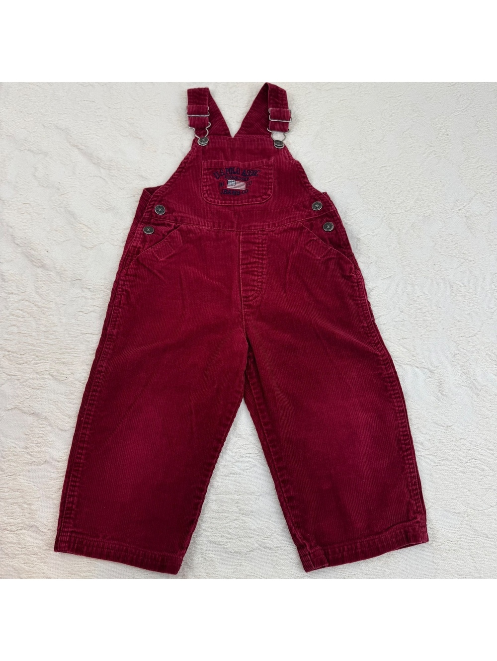 Vintage U.S. Polo Assn. Toddler Size 2T Burgundy Red Corduroy Overalls